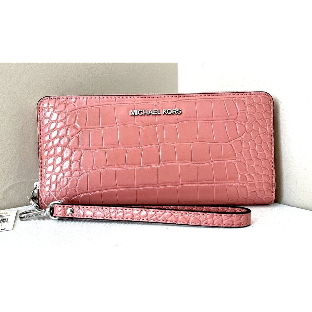 New Michael Kors Jet Set Large Travel Continental Wallet Embossed Primrose